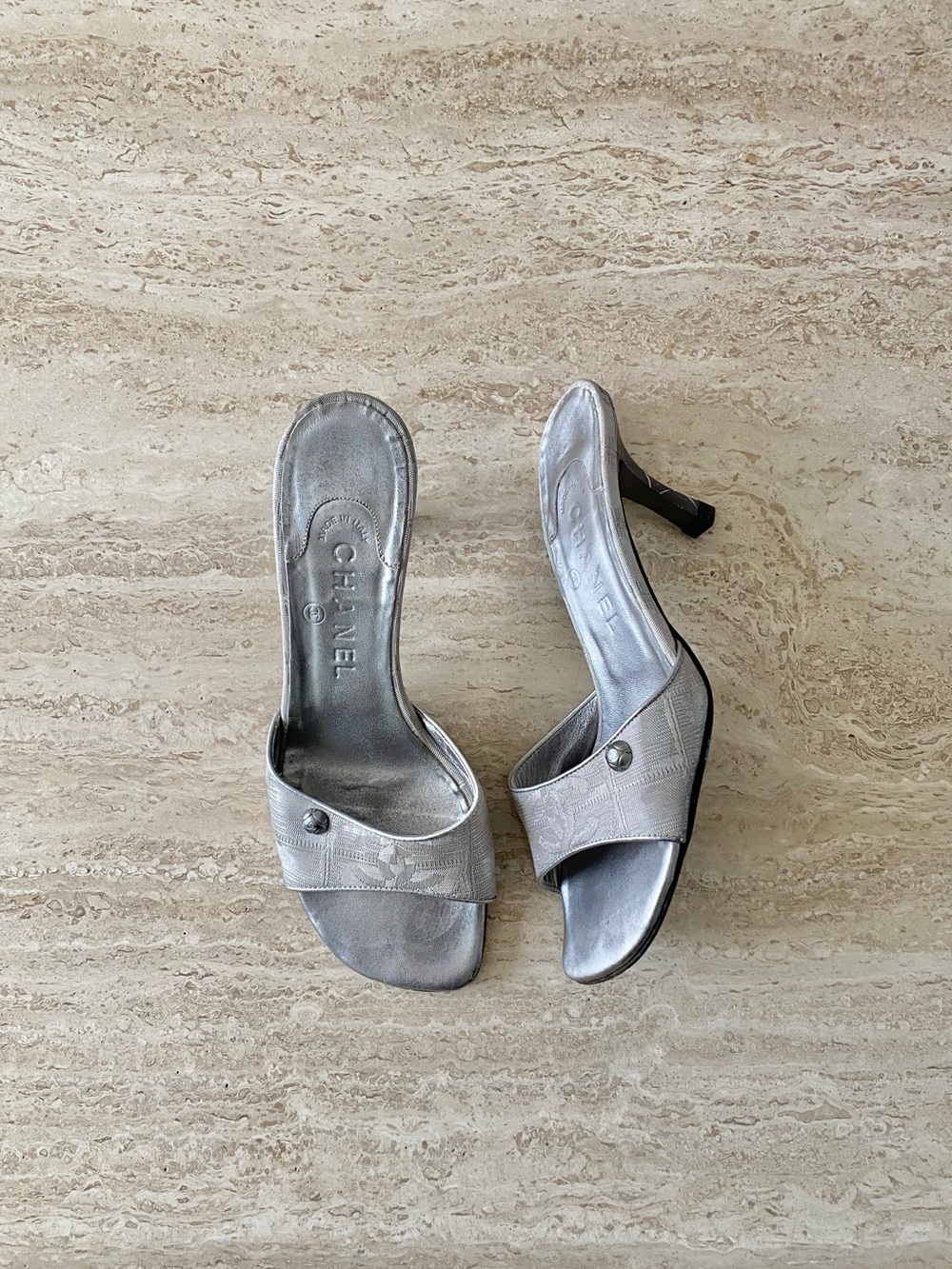 Vintage Chanel Travel Line Matelasse Heel Sandal Mules